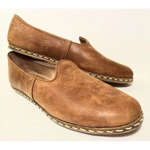 SABAH Brown Leather Slip-on Loafers, Made in Turkey - EU Mens 43 /US 10-10.5.